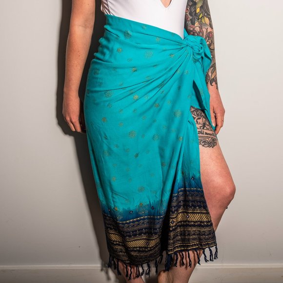 Indian Blue Wrap Coverup with Gold Details - Picture 2 of 12